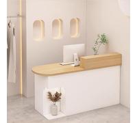 LVYWEX Bancone reception con cassetti e ripiani a giorno, ideale per saloni di bellezza, boutique e caffetterie.(Wood+White left,78.7")