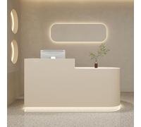 LVYWEX Bancone Reception Moderno con Illuminazione LED, Bancone Cassa Cassetto con Serratura, Banco Accoglienza Senza Montaggio per Ufficio, Hotel e Salone(Off-white/right,70.8")