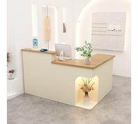 LVYWEX Bancone Reception, Tavolo Da Bancone con Cassetti Portaoggetti E Ripiani Aperti, per Saloni, Boutique E Bar(Wood+Off-white righ,180cm)