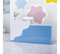 LVYWEX Moderno Bancone Reception con LED con Cassetti a Chiave Ripiani Aperti Bancone Cassa in Legno per Ufficio Centro di formazione(Blue/Right,180cm)