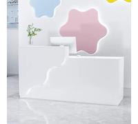 LVYWEX Moderno Bancone Reception con LED con Cassetti a Chiave Ripiani Aperti Bancone Cassa in Legno per Ufficio Centro di formazione(White/Right,150cm)