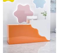 LVYWEX Moderno Bancone Reception con LED con Cassetti a Chiave Ripiani Aperti Bancone Cassa in Legno per Ufficio Centro di formazione(Orange/Left,120cm)