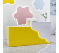 LVYWEX Moderno Bancone Reception con LED con Cassetti a Chiave Ripiani Aperti Bancone Cassa in Legno per Ufficio Centro di formazione(Yellow/Left,200cm)