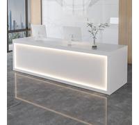 LVYWEX Moderno Bancone Reception con Luci LED Tavolo Da Bancone Con Cassetti Portaoggetti E Ripiani Aperti(White/A,180cm)