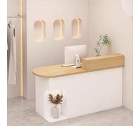 LVYWEX Morden Reception Desk, with Storage Drawers and Open Shelves,for Salons, Boutiques, and Cafes(Wood and white/left,78.7")