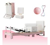 LVYWEX Reformer Pilates Pieghevole Rosa Compatto, Dotato di Scatola Corta, Palla da Yoga E Fasce di Resistenza A Forma di 8 per Il Fitness A Casa(Springs Imported from Germany)