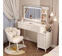 LVYWEX Schminktisch mit Spiegel und Beleuchtung, Schubladen und Ablagefächern