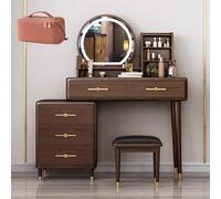 LVYWEX Scrivania con luci a LED, 5 cassetti e sgabello, per camera da letto e soggiorno, in legno massello(90cm)