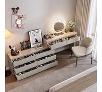 LVYWEX Set da toeletta, scrivania con specchio e luci, con 8 cassetti e sgabello per camera da letto(Gray,With chair)