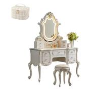 LVYWEX Set Da Toeletta, Toletta Con Specchio, Sgabello E Borsa Cosmetica Bianca, Molto Spazio, Stile Vintage Europeo