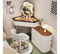 LVYWEX Tavolo da toeletta con specchio a LED e cassetto, telescopico salvaspazio, piano in vetro(With chair,60cm)