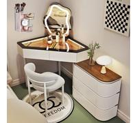 LVYWEX Tavolo da toeletta con specchio a LED e cassetto, telescopico salvaspazio, piano in vetro(With chair,80cm)