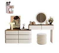 LVYWEX Tavolo da toeletta, con specchio e luci a LED, 8 cassetti e sgabello, per camera da letto(100cm)