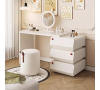 LVYWEX Tavolo Da Toeletta, con Specchio e Luci, con 3 Cassetti e Sgabello Per Piccoli Spazi(White)
