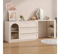 LVYWEX Tavolo Da Toeletta, Luci A LED E Presa Di Corrente con 5 Cassetti E Sgabello Per Camera Da Letto