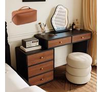 LVYWEX Tavolo Da Toeletta, Luci A LED E Presa Di Corrente Con 5 Cassetti Sgabello Per Camera Letto Soggiorno(80cm)