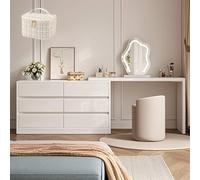 LVYWEX Tavolo Da Toeletta, Luci A LED E Presa Di Corrente, con 6 Cassetti E Sgabello Per Camera Da Letto, Stile Moderno(105+100cm)
