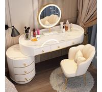 LVYWEX Tavolo Da Toeletta,Moderno Scrittoio Con Specchio E Sedia,Tavolo Da Trucco Con 6 Cassetti(Gray)