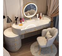 LVYWEX Tavolo Da Toeletta,Moderno Scrittoio Con Specchio E Sedia,Tavolo Da Trucco Con 6 Cassetti(Pink)