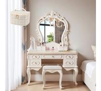 LVYWEX Tavolo da toeletta, scrittoio con specchio e luci, cassetti sgabello per camera letto spogliatoio