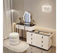 LVYWEX Tavolo da Toeletta, Scrittoio con Specchio, Luci a LED, 5 Cassetti e Sgabello(80cm)