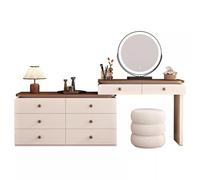 LVYWEX Tavolo Da Toeletta, Scrivania Da Toeletta Con 8 Cassetti E Sgabello, Luci A LED E Presa Di Corrente, Per Camera Da Letto(A,80cm)