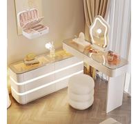 LVYWEX Tavolo da toeletta, scrivania da toeletta con 8 cassetti e sgabello, luci a LED e presa di corrente, per camera da letto