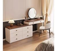 LVYWEX Tavolo Da Toeletta, Scrivania Da Toeletta Con 8 Cassetti E Sgabello, Luci A LED E Presa Di Corrente, Per Camera Da Letto(C,100cm)