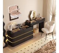 LVYWEX Tavolo da toeletta, scrivania da toeletta, con specchio e luci, con 8 cassetti e sgabello per camera da leto(100cm)