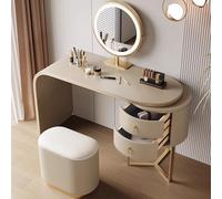 LVYWEX Tavolo Da Toeletta, Scrivania Telescopica Con 2 Cassetti Tavolo Da Trucco Con Specchio Luminosità Regolabile Con Sgabello(Gold edge,Champagne)