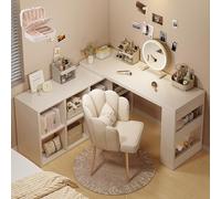 LVYWEX Tavolo da toeletta, tavolo da toeletta con specchio per donna con cassetti e ripiani portaoggetti per camera da letto(100cm)