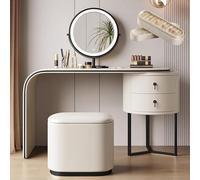 LVYWEX Tavolo Da Toeletta,Tavolo Da Trucco Con Specchio E Luci Sgabello & Scatola Porta-anelli,Nessun Assemblaggio Richiesto(Black edge,BEIGE_120CM)