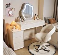 LVYWEX Tavolo Da Trucco Con Sgabello Contenitore, Toletta Con Specchio E Luce, Confezione Da Secchio Portacipria(Cloud mirror,B)