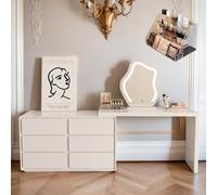 LVYWEX Tavolo Da Trucco, Organizer Da Toeletta Telescopico Con Molto Spazio, 6 Cassetti E Specchio A LED, Bianco 120 Cm(Without chair,120+100cm)