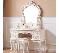 LVYWEX Tavolo Da Trucco,Scrivania Da Toeletta Con Cassetti E Sgabello Imbottito,Set Da Toeletta Per Il Trucco Con Specchio E Luce,Stile Retrò Europeo(C)