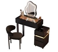 LVYWEX Toeletta con altoparlante Bluetooth con ricarica wireless. Tavolo da trucco con specchio a luminosità regolabile e cassetti.(White)