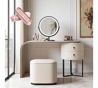 LVYWEX Toeletta Da Trucco Con Luci Dimmerabili, Tavolo Da Trucco Con 2 Cassetti In Legno Massiccio, 120x73x48cm, Postazione Trucco Moderno