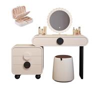 LVYWEX Toeletta Trucco, Con Luci E Prese A Led Regolabili Con Specchio Bambina Con 5 Cassetti Per La Camera Da Letto(120cm)