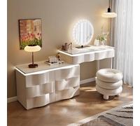 LVYWEX Toletta da trucco, con Luci e Prese a Led Regolabili con specchio grande 8 Cassetto Grand per la Camera da Letto(White countertopm,120cm)