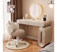 LVYWEX Toletta da trucco, con specchio con Luci e Prese a Led Regolabili salvaspazio Grande Specchio HD(With chair)