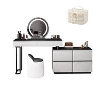 LVYWEX Toletta da trucco, con specchio con Luci LED 3 con Luminosità Regolabile per la Camera da Letto(White,With stool)