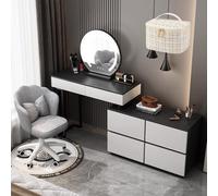 LVYWEX Toletta da trucco, con specchio con Luci LED 3 con Luminosità Regolabile per la Camera da Letto(White,With chair)