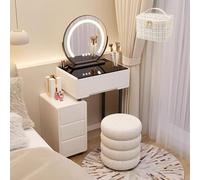 LVYWEX Toletta da trucco, con specchio Luci e Prese a Led Regolabili salvaspazio Grande Specchio HD con 4 Cassetti