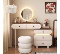 LVYWEX Toletta Da Trucco, con Specchio Toeletta Trucco con Luci E Prese a Led Regolabili(A chair,120cm)