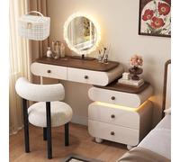 LVYWEX Toletta Da Trucco, con Specchio Toeletta Trucco con Luci E Prese a Led Regolabili(C chair,80cm)