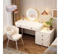 LVYWEX Toletta Da Trucco, Con Specchio Toeletta Trucco Con Luci E Prese A Led Regolabili(Walnut-colored desktop,120cm)