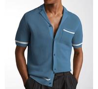 LVYXON Cardigan da uomo a maniche corte lavorato a maglia con top estivo | Design a maglia traforata, maniche corte traspiranti, colletto con risvolto, tinta unita, abbigliamento primaverile estivo