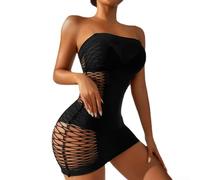 LVYXON Elastico a rete per mini abito da donna tinta unita abbigliamento da | Colore nero solido, materiale elastico, design scavato, adatto per vacanze ed eventi serali