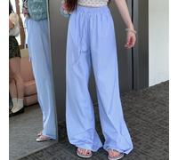 LVYXON Pantaloni estivi a gamba larga a vita alta a righe blu | Strisce verticali blu, gamba larga, design lungo fino al pavimento, elasticità moderata, tessuto in poliestere