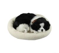 LVYXON Peluche realistico a forma di cane che respira morbido, giocattolo elettronico per animali domestici, decorazione per la casa per bambini e adulti, bianco, marrone, nero (canestro)